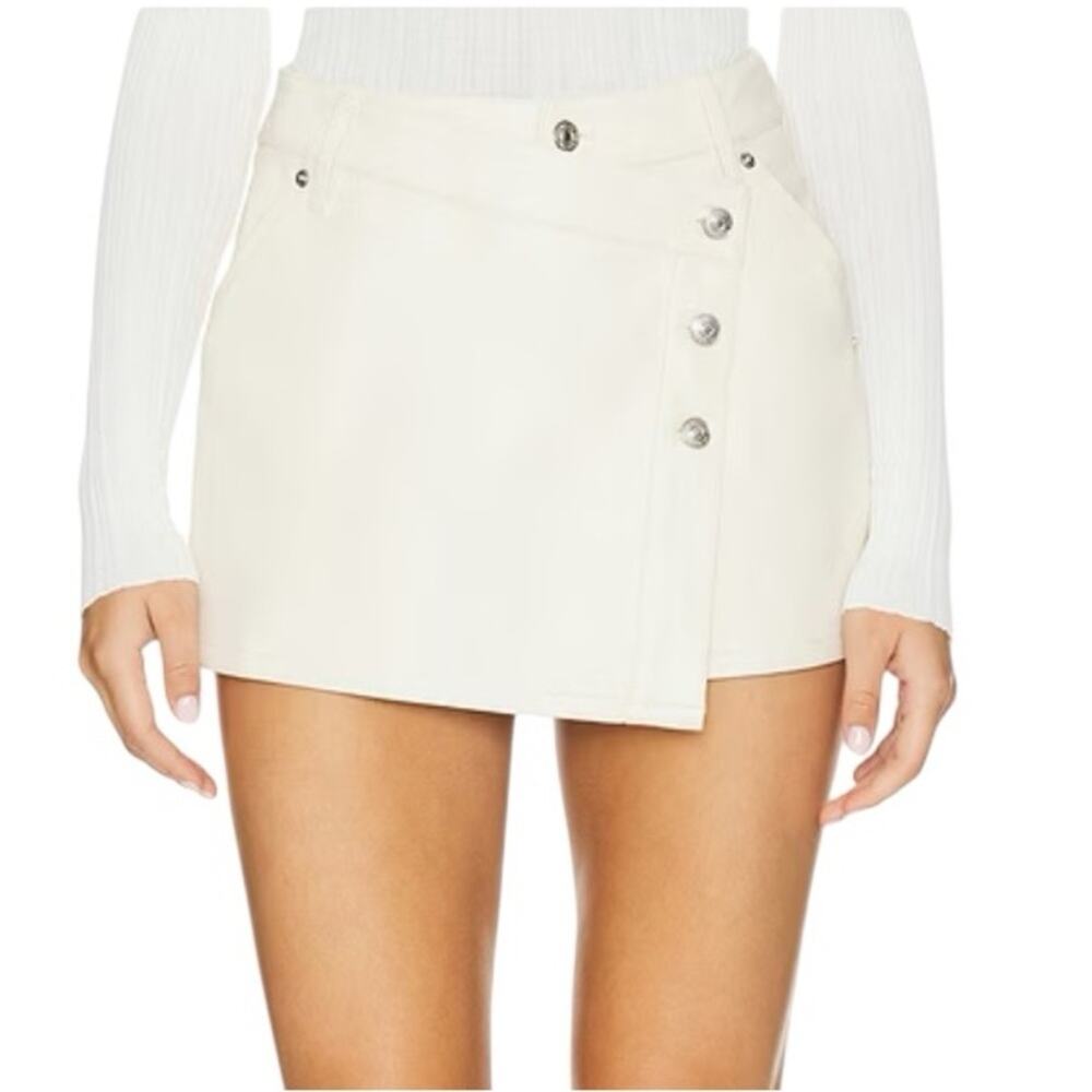 Free People We The Free Wynn’s Vegan Faux Leather Bone Cream Mini Skirt size 31 - Picture 2 of 11